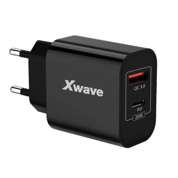 Xwave H20AC 20w Brzi ZIDNI punjač za mobilne,tablete, usb-C usb-A ,CRNI